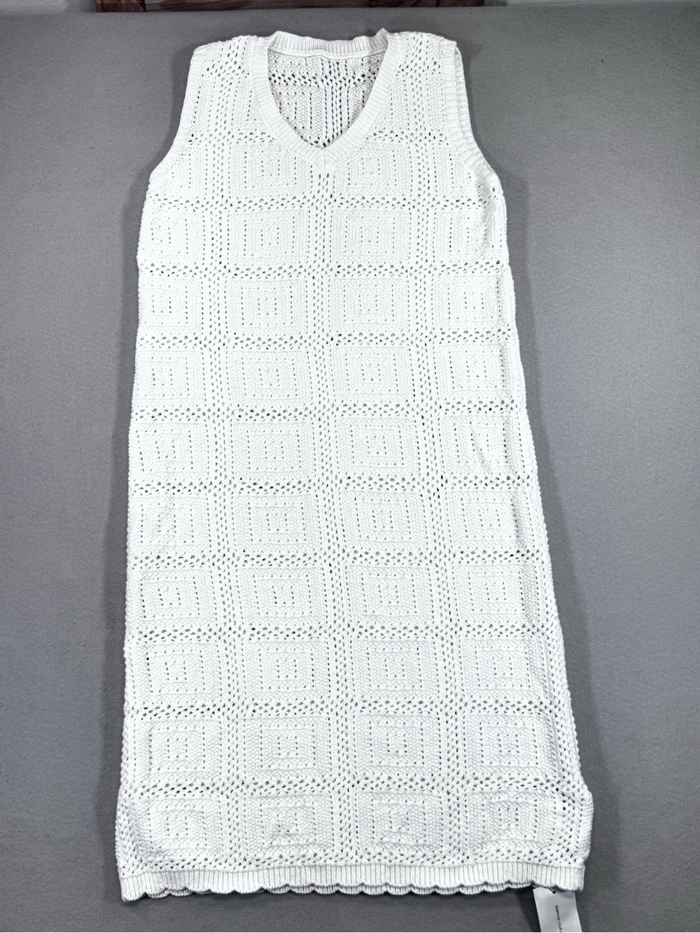 White Crochet Knit Sleeveless Midi Dress - Picture 2 of 8